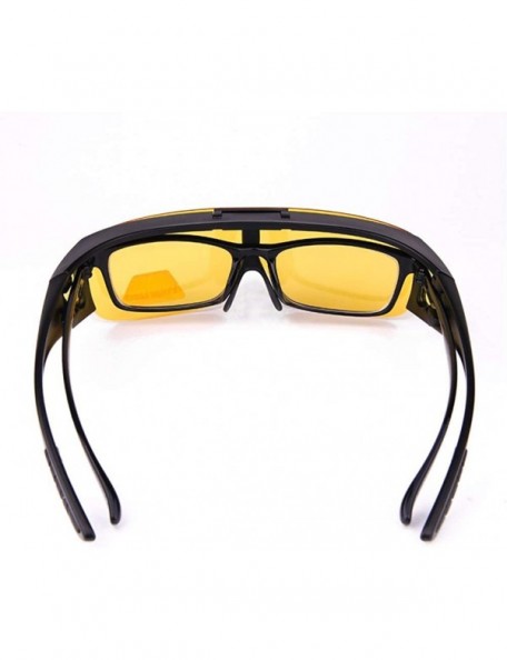 Shield Night Vision Glasses Polarized Fit Over Prescription Flip Up Lens Driving Night Glasses for Men Women - Yellow - CU18N...