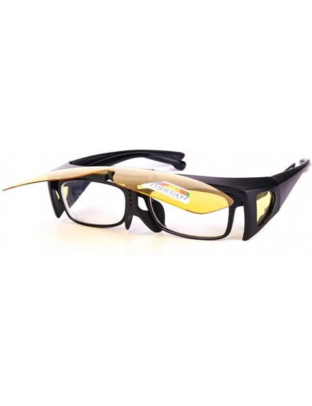 Shield Night Vision Glasses Polarized Fit Over Prescription Flip Up Lens Driving Night Glasses for Men Women - Yellow - CU18N...