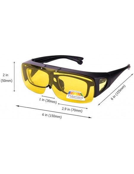 Shield Night Vision Glasses Polarized Fit Over Prescription Flip Up Lens Driving Night Glasses for Men Women - Yellow - CU18N...