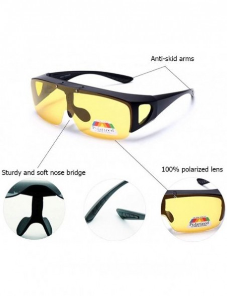 Shield Night Vision Glasses Polarized Fit Over Prescription Flip Up Lens Driving Night Glasses for Men Women - Yellow - CU18N...