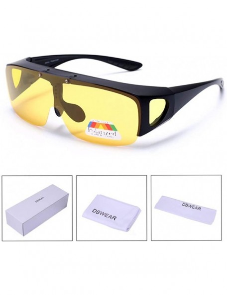 Shield Night Vision Glasses Polarized Fit Over Prescription Flip Up Lens Driving Night Glasses for Men Women - Yellow - CU18N...