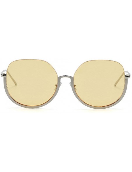 Round Retro Round Frame Sunglasses Female Metal Half Frame Men Brown Big Box sunglasses - Yellow - CM18WZXDDAY $10.93
