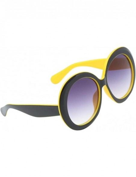 Round Futuristic Oversize Round Sunglasses - Black Yellow Frame Gradient Gray Lens - C518ADMNRQ0 $11.61