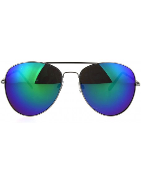 Oversized Oversize Color Mirror Metal Rim Pilots Sunglasses - Silver Teal - C3184YC9792 $11.95