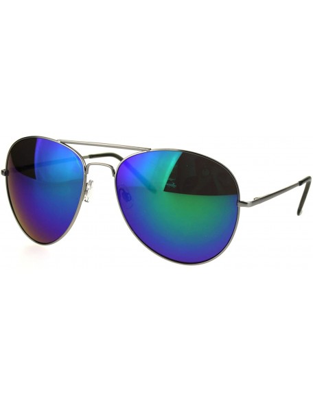 Oversized Oversize Color Mirror Metal Rim Pilots Sunglasses - Silver Teal - C3184YC9792 $11.95