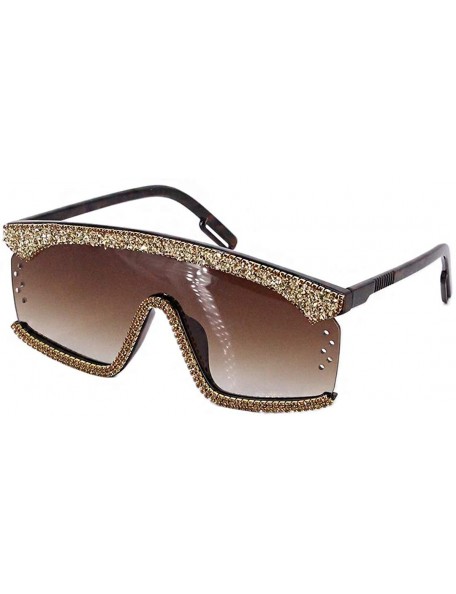 Oversized Oversize Shield Visor Sunglasses Flat Top Mirrored Mono Lens 170mm - Tawny Rhinestone - C91979AOKDG $13.48