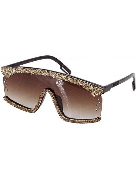 Oversized Oversize Shield Visor Sunglasses Flat Top Mirrored Mono Lens 170mm - Tawny Rhinestone - C91979AOKDG $13.48