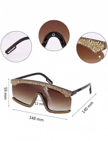 Oversized Oversize Shield Visor Sunglasses Flat Top Mirrored Mono Lens 170mm - Tawny Rhinestone - C91979AOKDG $13.48