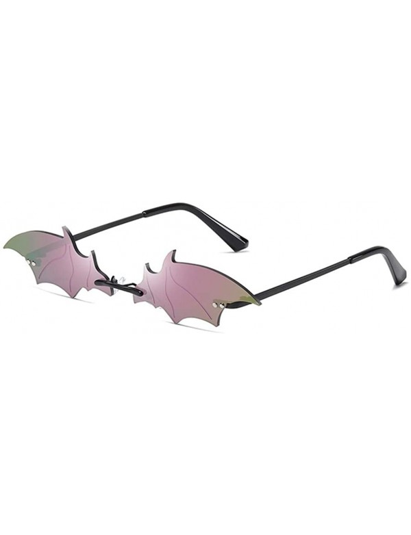 Rimless Bat Sunglasses for Women Rimless Wing Sun Glasses Shades UV400 - C4 Black Purple - CJ1902S94RS $13.58