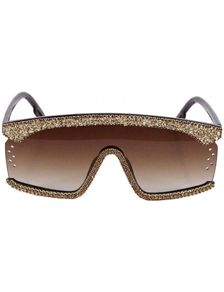 Oversized Oversize Shield Visor Sunglasses Flat Top Mirrored Mono Lens 170mm - Tawny Rhinestone - C91979AOKDG $13.48