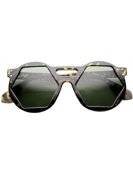 Round Hexagon Lens Round Cross Bridge High Fashion Sunglasses - Yellow-tortoise Green - CC11YLSEM8P $12.64