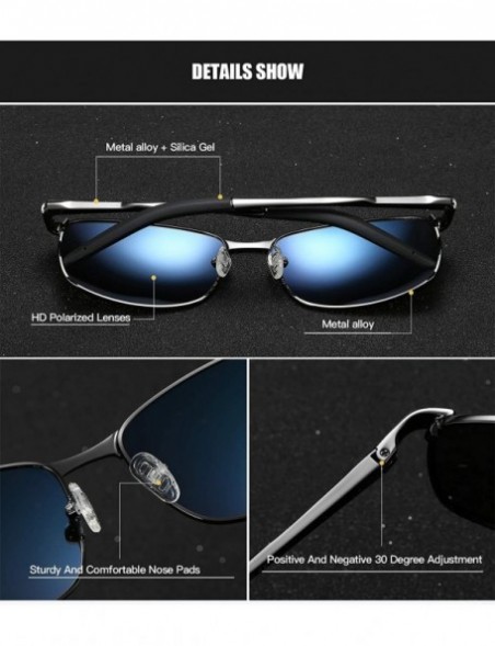 Rectangular Polarized Sunglasses for Men UV Protection Rectangular Alloy Frame for Driving Fishing Golf Travel Beach - CO18Y4...