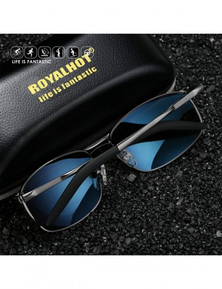 Rectangular Polarized Sunglasses for Men UV Protection Rectangular Alloy Frame for Driving Fishing Golf Travel Beach - CO18Y4...