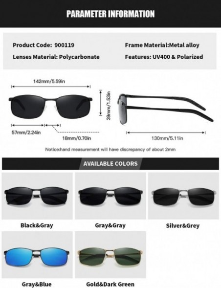 Rectangular Polarized Sunglasses for Men UV Protection Rectangular Alloy Frame for Driving Fishing Golf Travel Beach - CO18Y4...