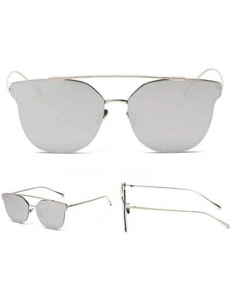 Goggle Women Cat Eye Vintage Mirror UV400 Sunglasses Coating Glasses Eyewear - Silver - CT182DUAWSG $8.87