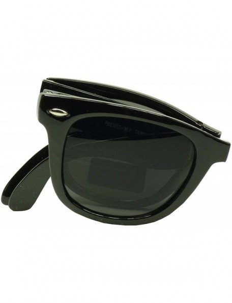 Square Folding sunglasses new retro vintage style men women compact frame lens - Black - CR198YEUL5A $7.65