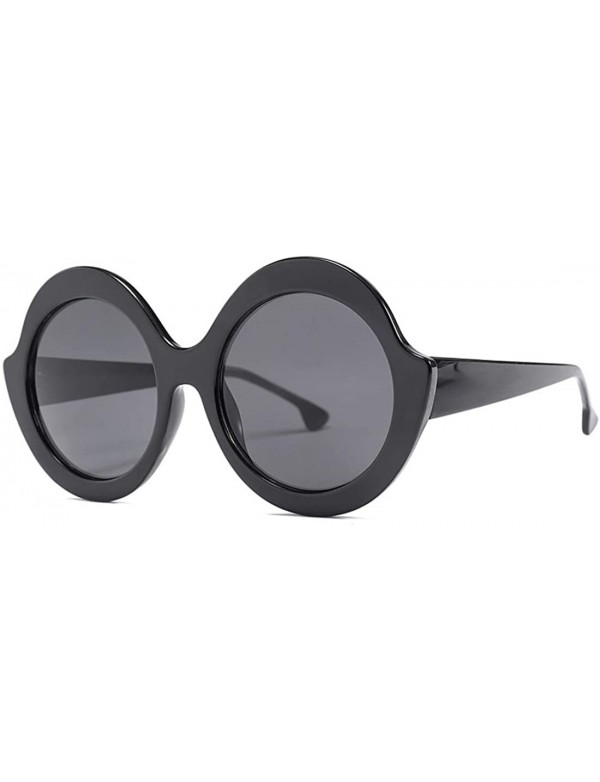 Oversized Oversized Retro Round Sunglasses Candy color Hinge Women Sun Glasses - Black Gray - C918NO9OWIR $8.74