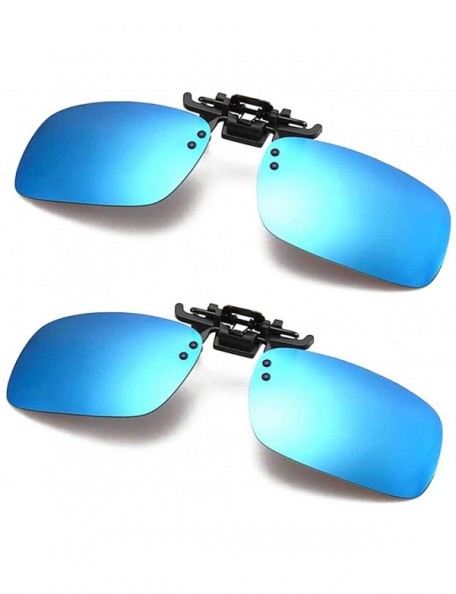 Rectangular Polarized Clip-on Sunglasses Anti-Glare Driving Glasses for Prescription Glasses - Blue X 2 - CG18U2ZDYNY $16.52