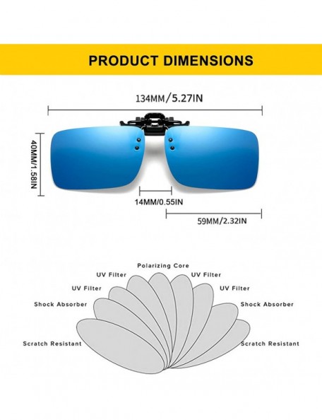 Rectangular Polarized Clip-on Sunglasses Anti-Glare Driving Glasses for Prescription Glasses - Blue X 2 - CG18U2ZDYNY $16.52