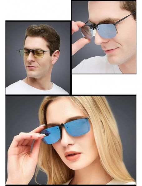 Rectangular Polarized Clip-on Sunglasses Anti-Glare Driving Glasses for Prescription Glasses - Blue X 2 - CG18U2ZDYNY $16.52