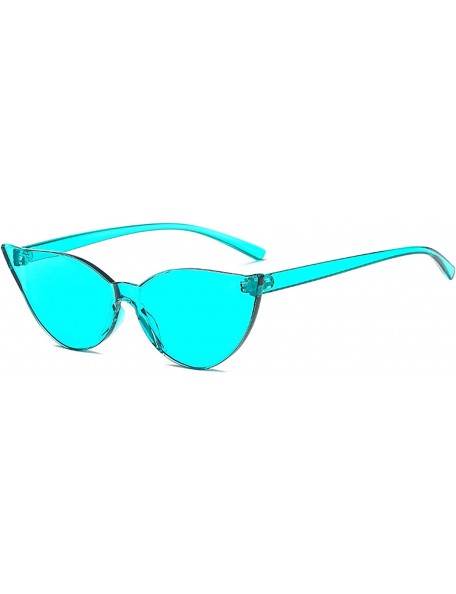 Rimless Fashion One Piece Rimless Clear Lens Color Candy Cat Eye Sunglasses - Lake Blue - C618IL9498D $10.25