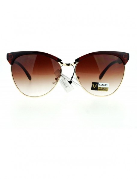 Butterfly Womens Luxury Fashion Butterfly Half Rim Floral Print Sunglasses - Brown - CF12HVJACTR $12.60