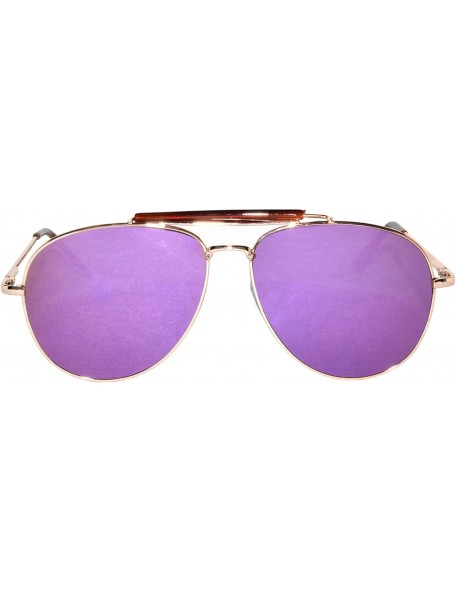 Oversized Aviator Women Men Metal Sunglasses Fashion Designer Frame Colored Lens - Flat_10389_c4_gld_purple - C9185IC67QT $8.89
