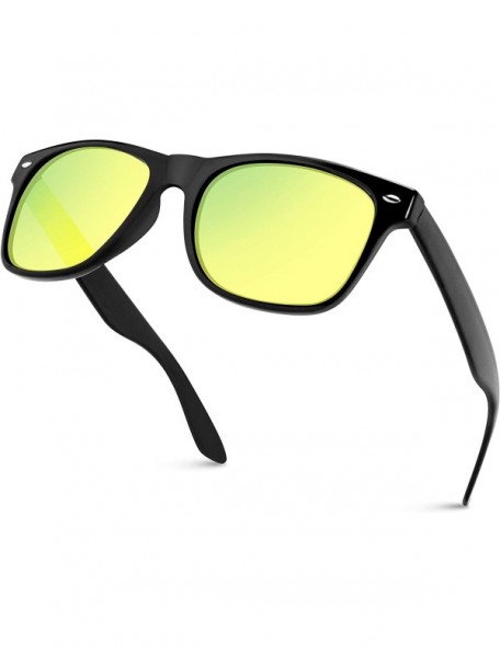 Wayfarer Square Retro Classic Mirrored Lens Women and Men Style Frame Sunglasses - Black Frame / Mirror Yellow Lens - CW127M4...