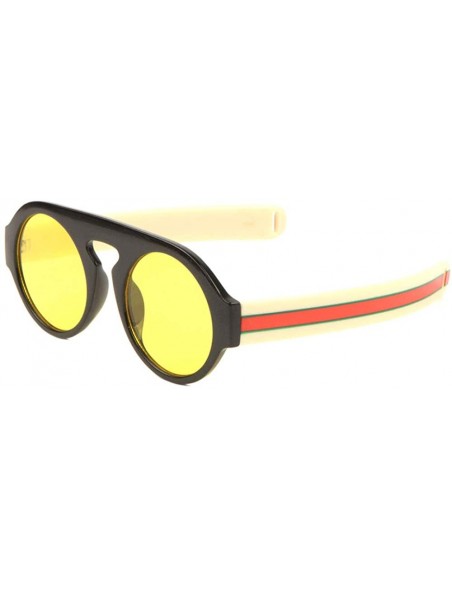 Round Round Lens One Piece Plastic Frame Thick Colored Temple Sunglasses - Yellow - CU197A5EHG4 $11.53