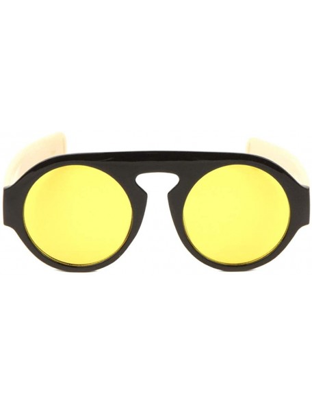 Round Round Lens One Piece Plastic Frame Thick Colored Temple Sunglasses - Yellow - CU197A5EHG4 $30.98