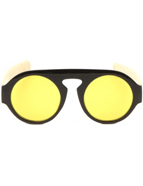 Round Round Lens One Piece Plastic Frame Thick Colored Temple Sunglasses - Yellow - CU197A5EHG4 $11.53