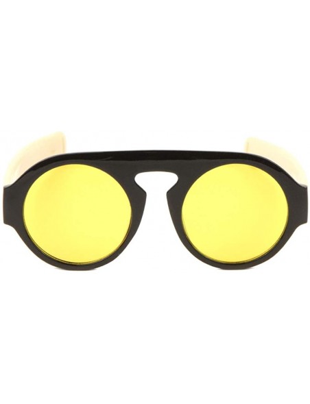 Round Round Lens One Piece Plastic Frame Thick Colored Temple Sunglasses - Yellow - CU197A5EHG4 $30.98