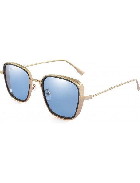 Goggle Steampunk Square Sunglasses Men Vintage Metal Alloy Frame Driving Glasses - Gold Blue - CR18ATDXRI3 $11.82