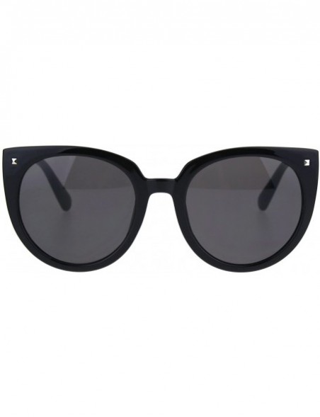 Round Retro Womens Round Oversize Color Mirror Cat Eye Sunglasses - All Black - C1185OOIDLK $12.02