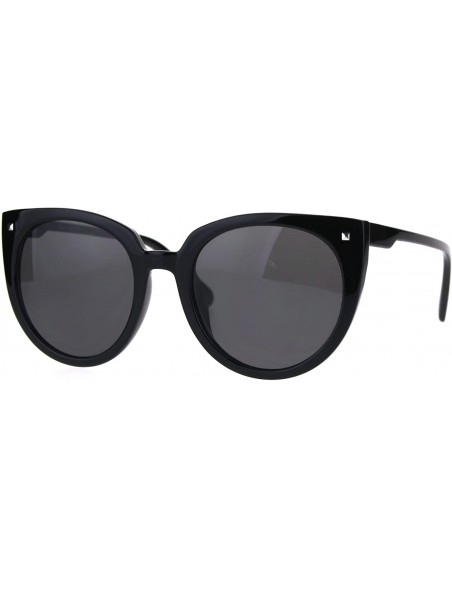 Round Retro Womens Round Oversize Color Mirror Cat Eye Sunglasses - All Black - C1185OOIDLK $12.02