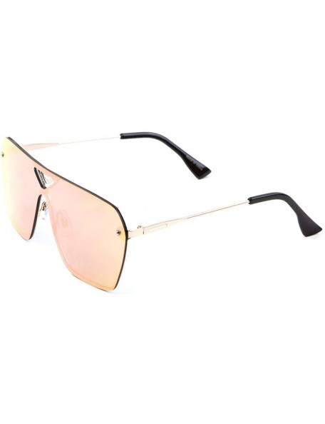 Rimless Rimless Oversized Flat Top Shield Square Aviator Sunglasses - Gold & Black Frame - CC1857ZI3SS $24.91