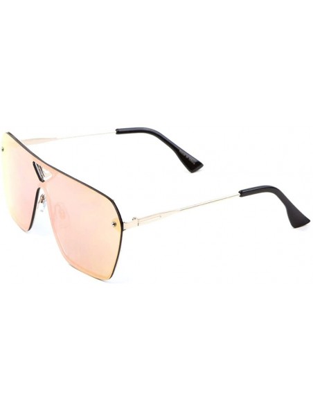 Rimless Rimless Oversized Flat Top Shield Square Aviator Sunglasses - Gold & Black Frame - CC1857ZI3SS $9.27