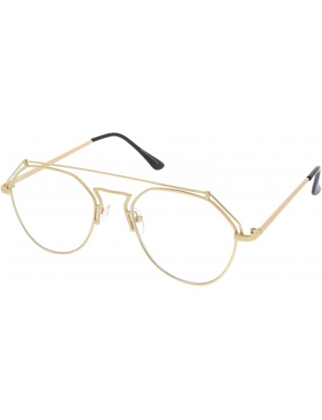 Aviator Modern Matte Metal Frame Open Metal Clear Flat Lens Aviator Eyeglasses 50mm - Gold / Clear - CG12O7MR8GU $12.31