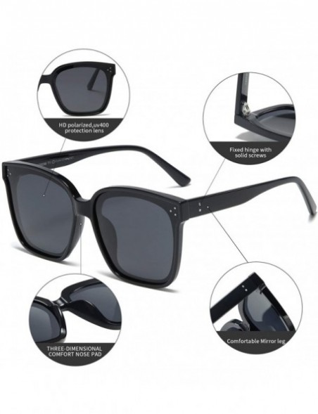 Oversized Oversized Square Polarized Sunglasses For Women With Rivets Retro Vintage UV Protection - CP1985M49Z2 $17.76