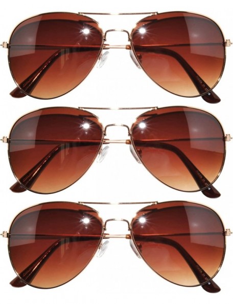 Aviator 3 pairs Classic Aviator Sunglasses Amber Lens (3 pairss-gold -brown) OWL. - CZ11LU2IGQ9 $10.08