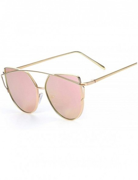 Cat Eye Cat Eye Brand Sunglasses Women Designer Mirror Flat Rose Gold Vintage Metal Reflective Female Oculos Gafas - C1 - CP1...