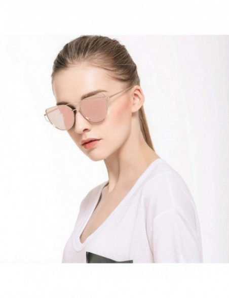 Cat Eye Cat Eye Brand Sunglasses Women Designer Mirror Flat Rose Gold Vintage Metal Reflective Female Oculos Gafas - C1 - CP1...