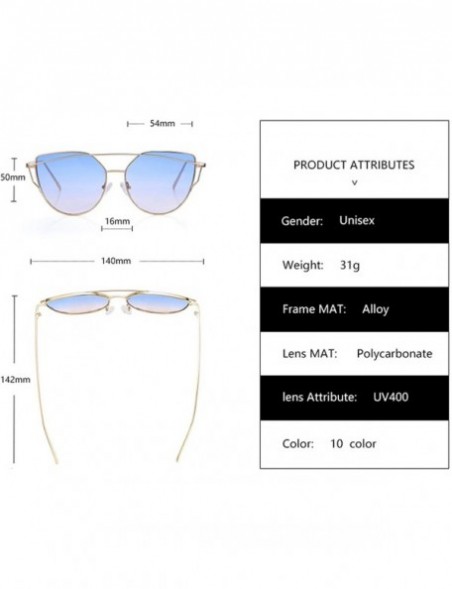Cat Eye Cat Eye Brand Sunglasses Women Designer Mirror Flat Rose Gold Vintage Metal Reflective Female Oculos Gafas - C1 - CP1...