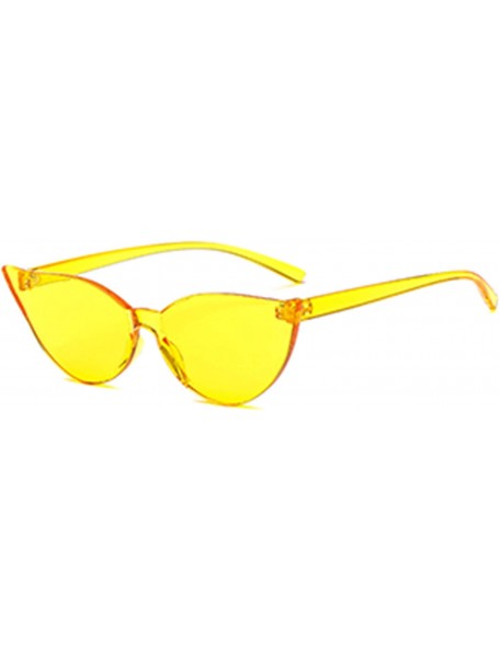 Rimless Fashion One Piece Rimless Clear Lens Color Candy Cat Eye Sunglasses - Yellow - C118K7HHREG $21.91