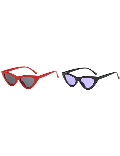 Cat Eye 2pieces Vintage Fashion Cat Eye Sun Glasses For Women UV400 Ladies Sunglasses - Red and Purple - C9198ZIOTRH $11.52