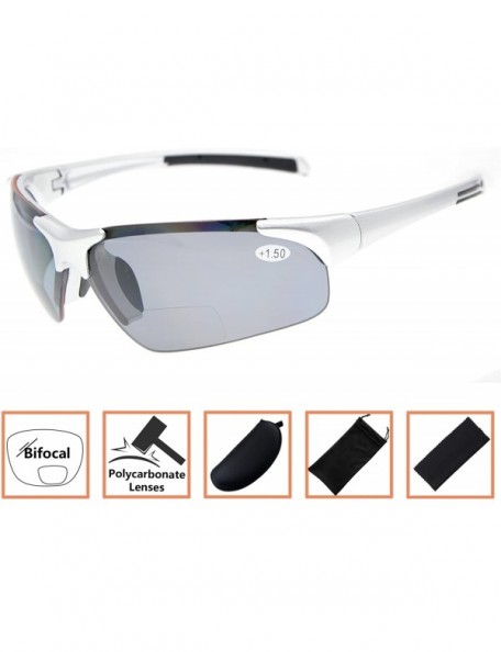 Sport Bifocal Sunglasses with Wrap-Around Sport Design Half Frame for Men and Women - Silver - C718C3LYSI8 $13.57