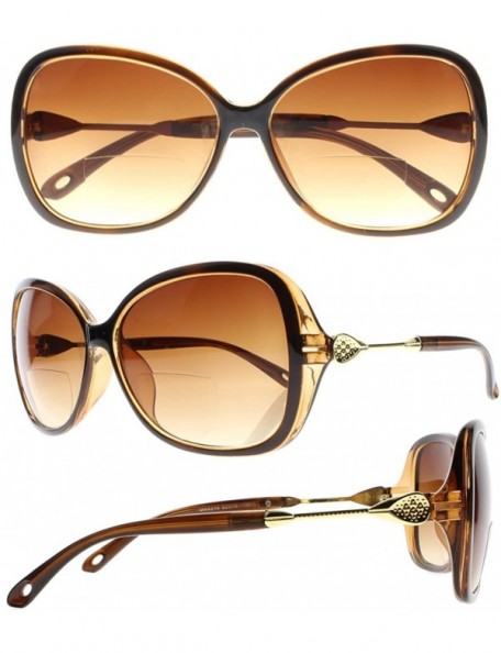Oversized Stylish Designer Bifocal Reading Glasses Sunglasses Readers Tinted UV400 Protection - Brown - CM18EIL97NR $19.08