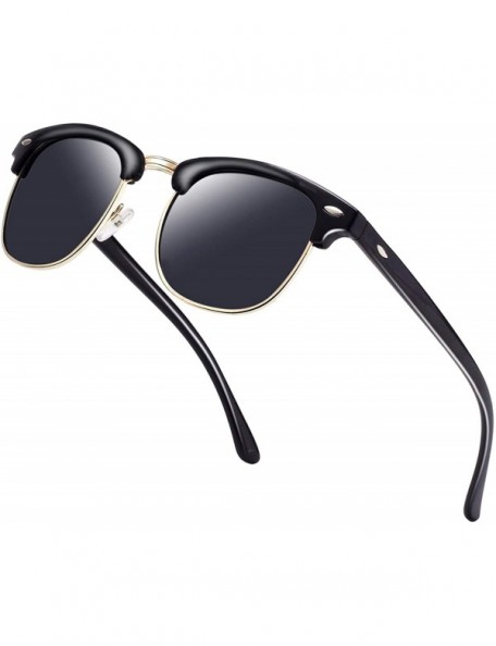 Rectangular Semi Rimless Polarized Sunglasses Men Women Classic Half Frame Retro Sun Glasses - Grey Lens/Black Frame - C218QI...