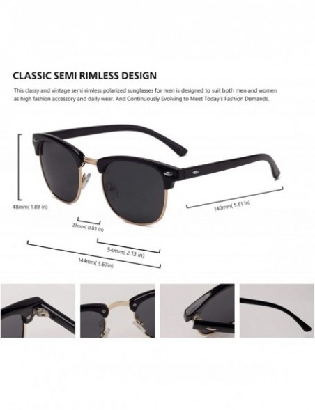 Rectangular Semi Rimless Polarized Sunglasses Men Women Classic Half Frame Retro Sun Glasses - Grey Lens/Black Frame - C218QI...