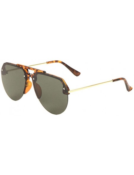 Rimless Flat Lens Semi Rimless Dot Stud Modern Rounded Aviator Sunglasses - Green Demi - CR190ERHLN7 $11.67
